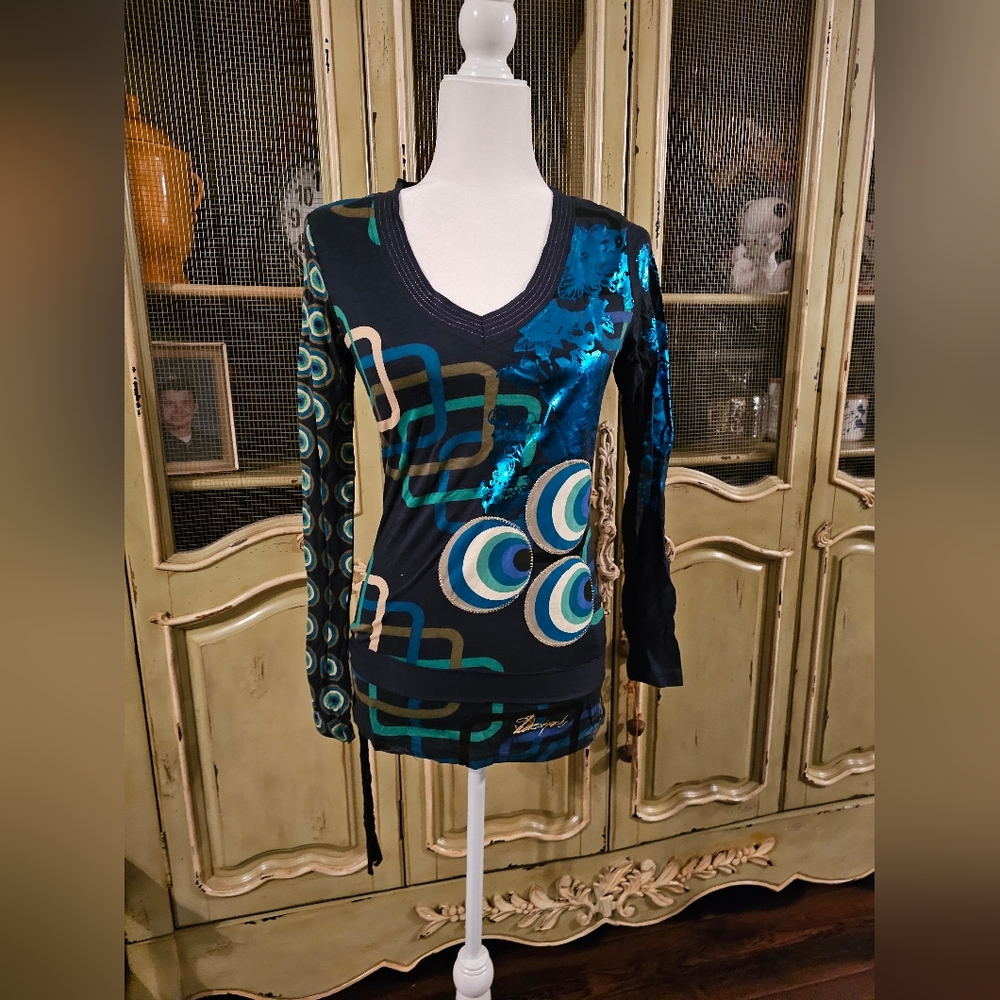 Desigual women's tunic top side tie size small